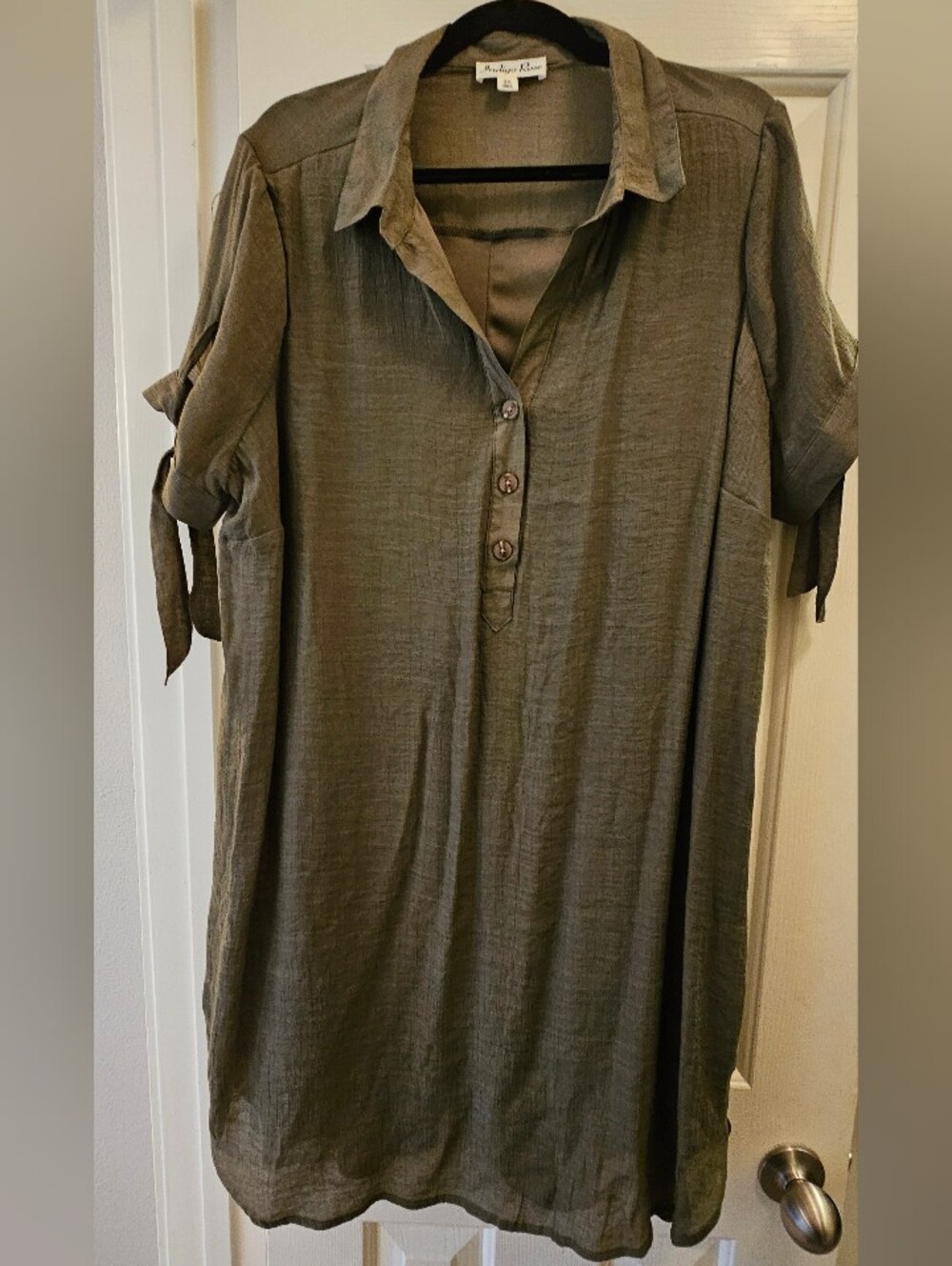 Olive Tie-Sleeve Button Dress